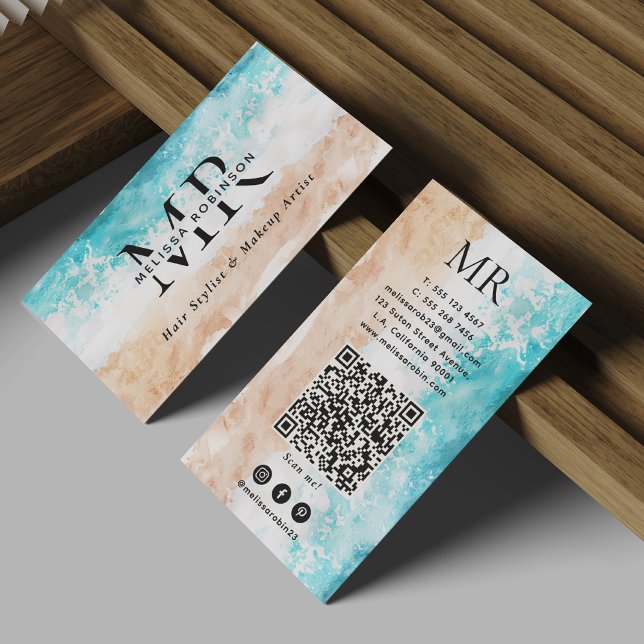 Carte De Visite Code QR Monogramme Aquarelle Abstraite Moderne de  (Créateur téléchargé)