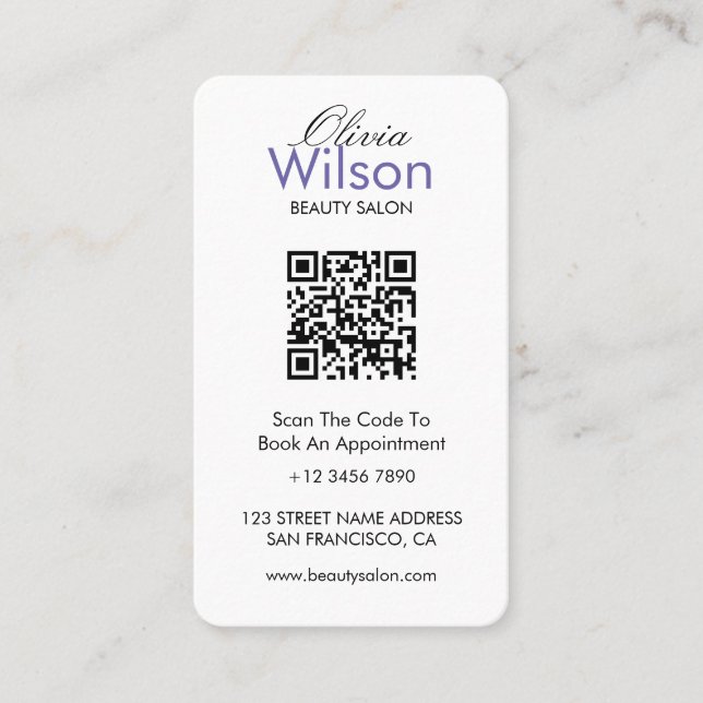 Carte De Visite Code QR monogrammé de salon de beauté élégant mode (Devant)