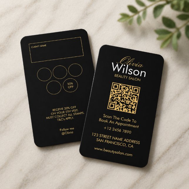 Carte De Visite Code QR monogrammé de salon de beauté élégant mode (Créateur téléchargé)