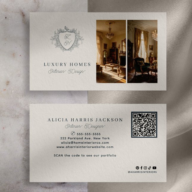 Carte De Visite Code QR monogramme élégant designer d'intérieur (Créateur téléchargé)