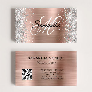 Carte De Visite Code QR monogramme feuille d'or rose paillettes ar