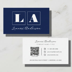 Carte De Visite Code QR Monogramme Gras Bleu