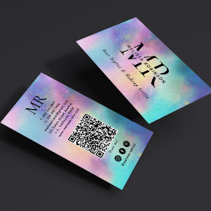 Carte De Visite Code QR Monogramme Holographique Moderne & Médias