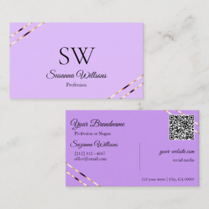Carte De Visite Code QR Monogramme Lignes Or Rose Lilas Lavande