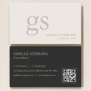 Carte De Visite Code QR Monogramme Neutre Beige Professionnel