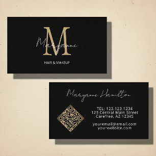 Carte De Visite Code QR monogramme noir or
