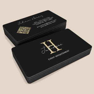 Carte De Visite Code QR monogramme noir or