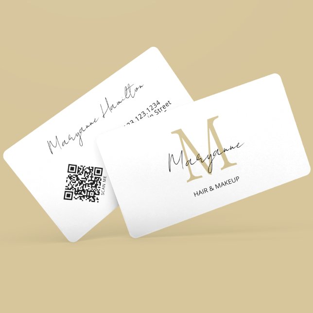 Carte De Visite Code QR monogrammé or blanc (Créateur téléchargé)