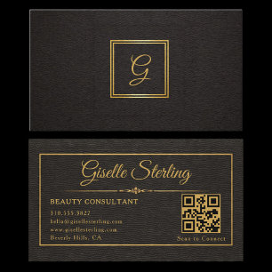 Carte De Visite Code QR Monogrammé Or Noir Professionnel
