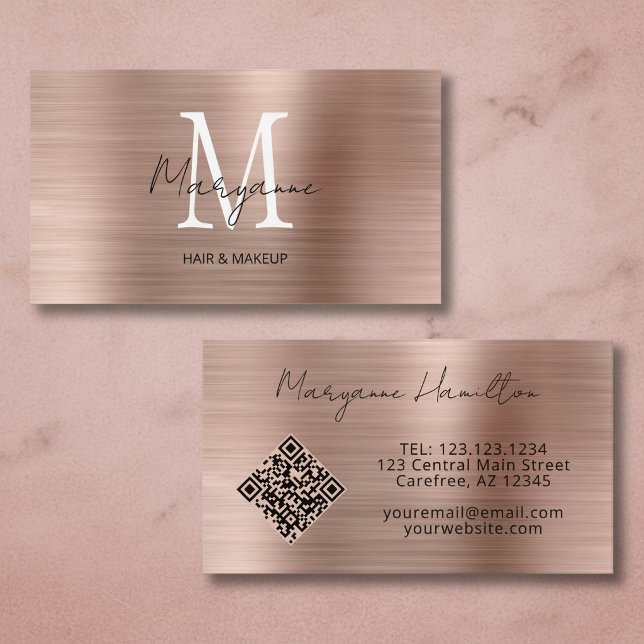 Carte De Visite Code QR Monogramme Rose Gold (Créateur téléchargé)