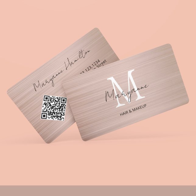 Carte De Visite Code QR Monogramme Rose Gold (Créateur téléchargé)