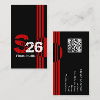Carte De Visite Code QR monogramme rouge, géométrique abstraite