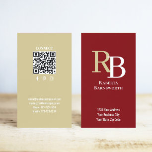 Carte De Visite Code QR Monogramme Simple Bordeaux Entrez en Con