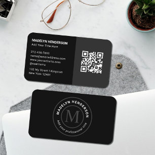 Carte De Visite Code QR Monogramme Tampon Noir Simple Moderne 2