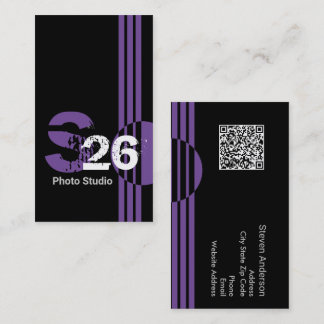 Carte De Visite Code QR monogramme violet abstrait géométrique