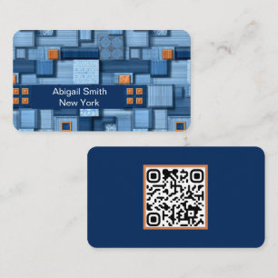 Carte De Visite Code QR Mosaïque Bleue Moderne