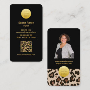 Carte De Visite Code QR motif léopard Glam Luxe Moderne Noir