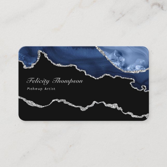 Carte De Visite Code QR Navy et Agate Précieuse (Devant)