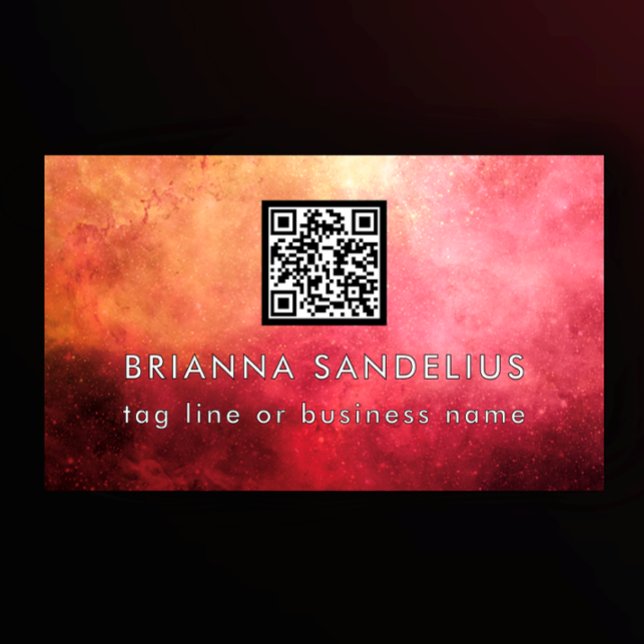 Carte De Visite Code QR Nébuleuse Rose Moderne Unique Personnalisé (Personalize this unique nebula business card template. Add QR code and contact info.
)