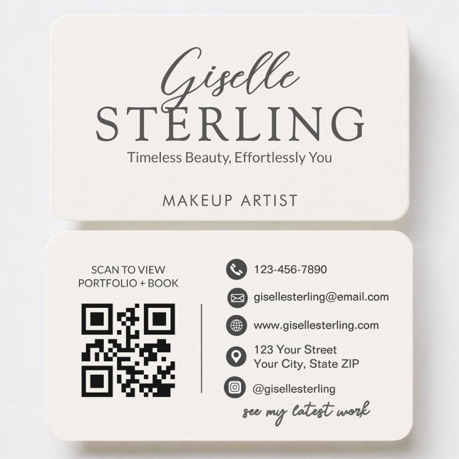 Carte De Visite Code QR neutre pour artiste maquilleuse (Créateur téléchargé)
