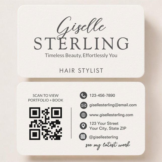 Carte De Visite Code QR neutre pour coiffeur (Créateur téléchargé)