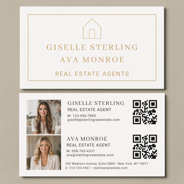 Carte De Visite Code QR neutre pour double agent immobilier avec d (Créateur téléchargé)