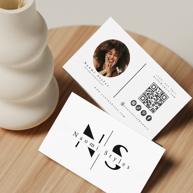 Carte De Visite Code QR noir/blanc moderne Photo professionnelle (Créateur téléchargé)