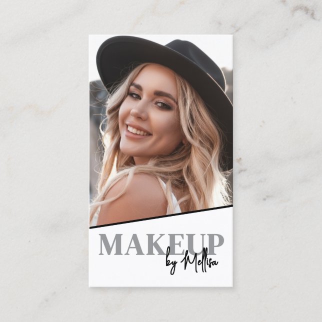 Carte De Visite Code QR Noir Blanc Photo Maquillage Vertical (Devant)
