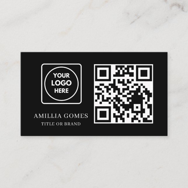 Carte De Visite Code QR noir | Contact personnalisé moderne minima (Devant)