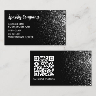 Carte De Visite Code QR noir et blanc brillant noir élégant
