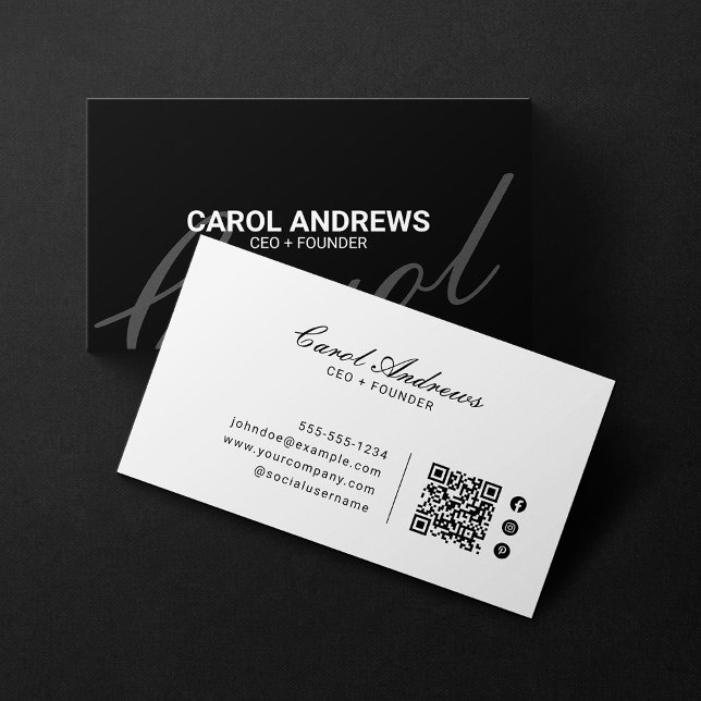 Carte De Visite Code QR noir et blanc élégant et classique simple (Créateur téléchargé)