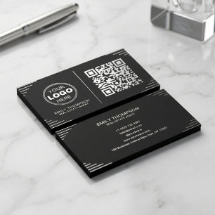 Carte De Visite Code QR noir et blanc moderne Art déco de luxe