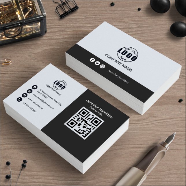 Carte De Visite Code QR noir et blanc professionnel ajoutez votre  (Créateur téléchargé)