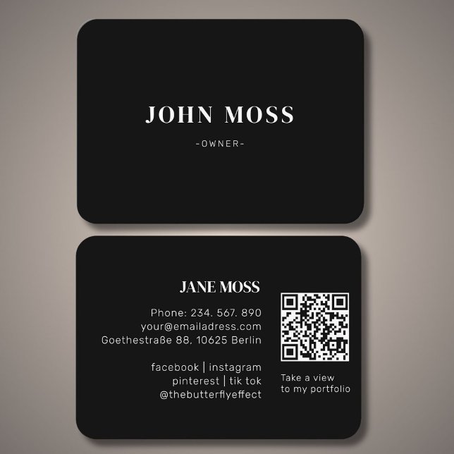 Carte De Visite Code QR noir minimal moderne (Modern Minimal Black QR Code Business Card)