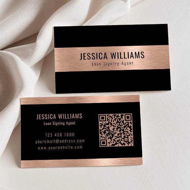 Carte De Visite Code QR noir Rose brossé personnalisé élégant (Créateur téléchargé)