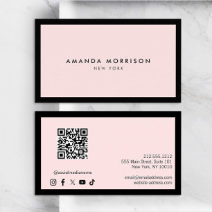 Carte De Visite Code QR noir/rose minimaliste de luxe Médias socia