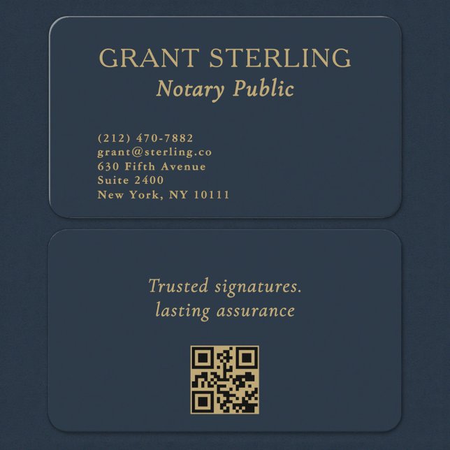 Carte De Visite Code QR Notaire Public Bleu Marine Or (Créateur téléchargé)