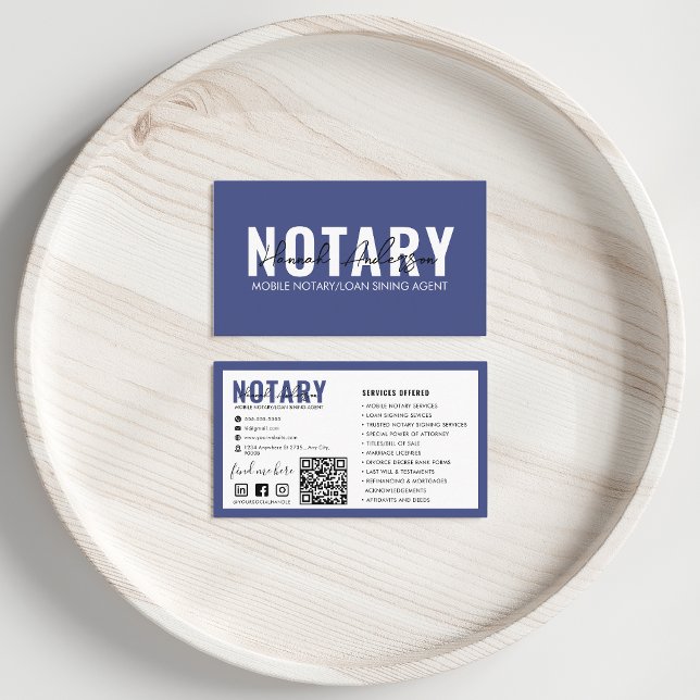 Carte De Visite Code QR | Notaire public mobile bleu moderne (Créateur téléchargé)