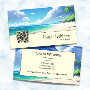 Carte De Visite Code QR Océan Aquarelle Jaune Voyage Tropical