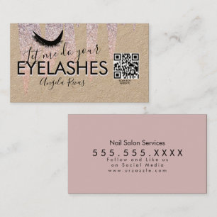 Carte De Visite CODE QR Onglerie Rose Paillettes Gouttes Rustique