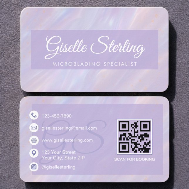 Carte De Visite Code QR Opale Iridescent Microblading (Créateur téléchargé)