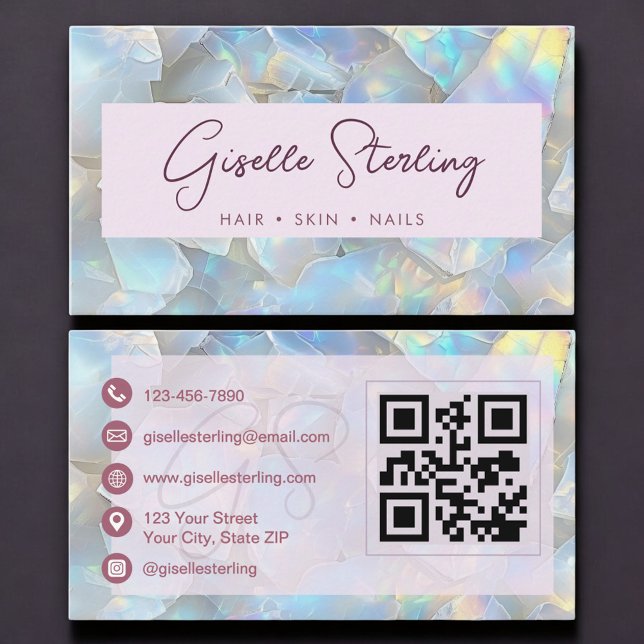 Carte De Visite Code QR Opale Lavande Élégant Professionnel (Créateur téléchargé)