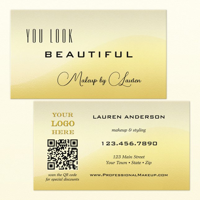 Carte De Visite Code QR Or Lumineux Professionnel Beauté (Créateur téléchargé)