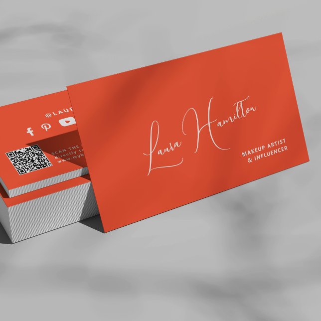 Carte De Visite Code QR orange influenceuse beauté moderne  (Créateur téléchargé)