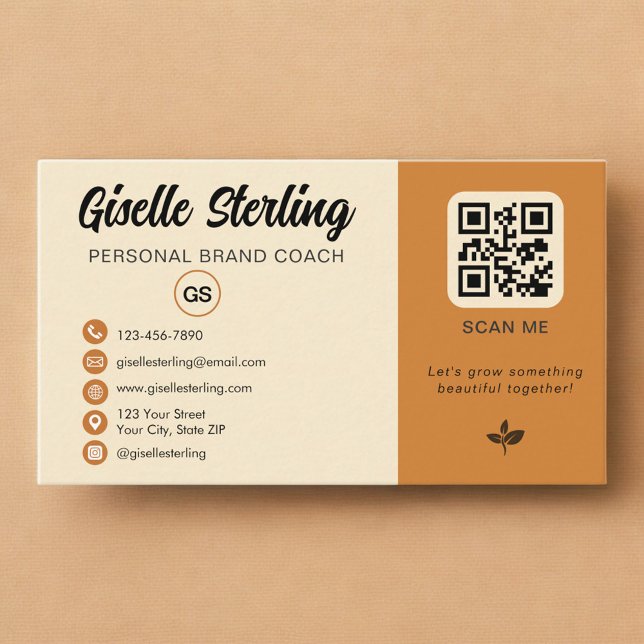 Carte De Visite Code QR Orange Jaune Photo Monogramme Réseaux Soci (Créateur téléchargé)