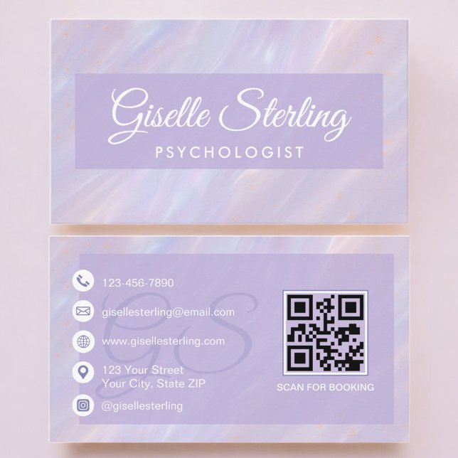 Carte De Visite Code QR pastel violet psychologue (Créateur téléchargé)