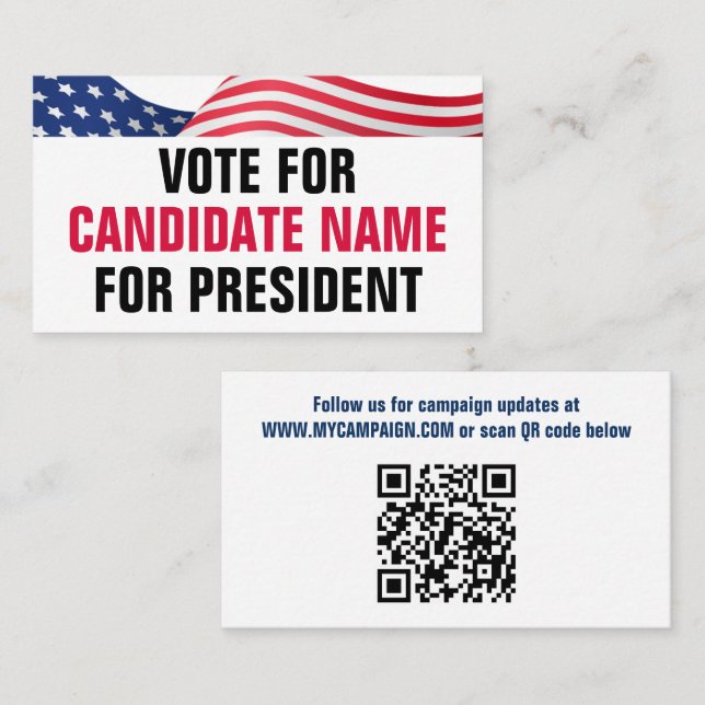 Carte De Visite Code QR patriotique du drapeau américain pour vote (Devant / Derrière)