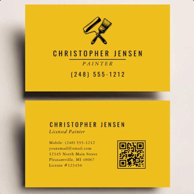 Carte De Visite Code QR Peintre Jaune Noir Peinture (Créateur téléchargé)