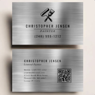 Carte De Visite Code QR Peintre Métal Argent Noir Peinture