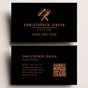 Carte De Visite Code QR Peintre Peinture Entreprise Noir Cuivre